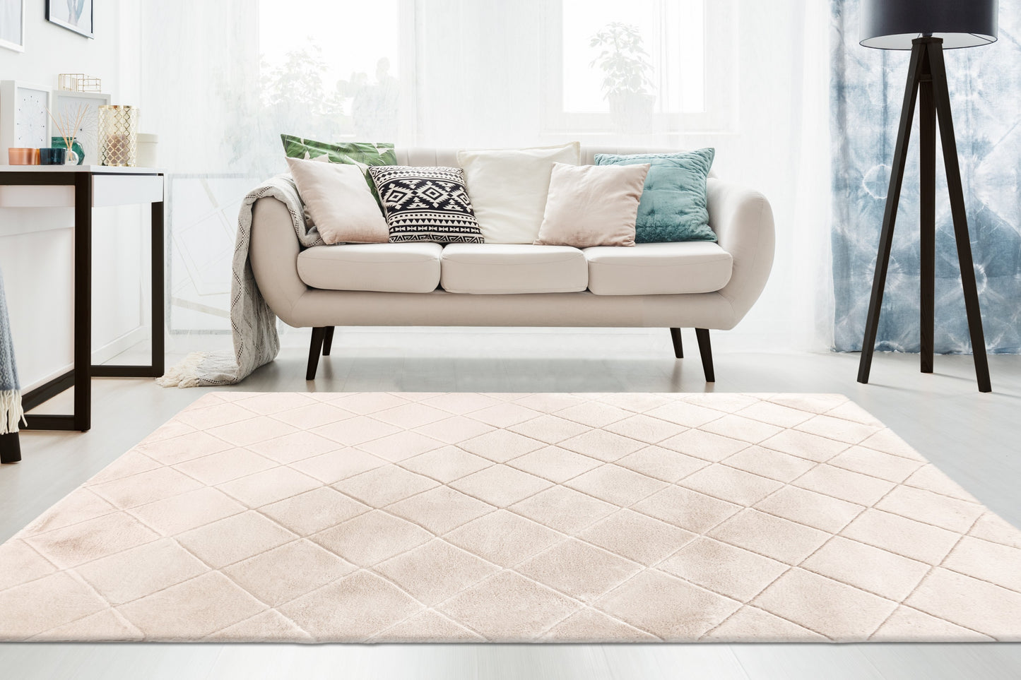 Velvet Grid ivoor vloerkleed