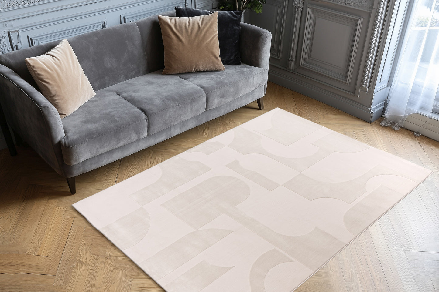 Artistiek vloerkleed beige