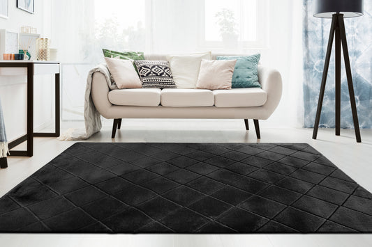 Velvet Grid grafiet vloerkleed - Houseofambiance